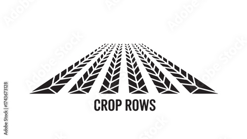 Stylized crop rows for agriculture design, farm land layout concept, black and white field pattern for agronomy, farming, and sustainable living, crop rows design element