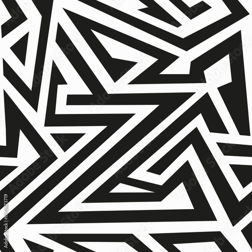 Monochrome labyrinth seamless pattern
