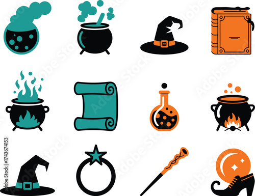Halloween Witchcraft Potion Icons Set 