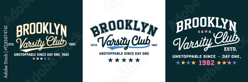 Brooklyn varsity club vintage sports typography with bold collegiate lettering, retro emblem style, and classic athletic theme for t shirt design
