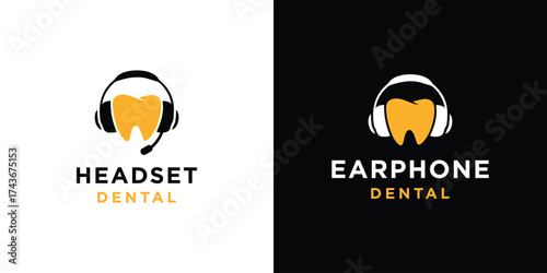 Creative Dental Headset Logo Design Illustration. Dental Earphone Logo Icon. Vector Illustration.