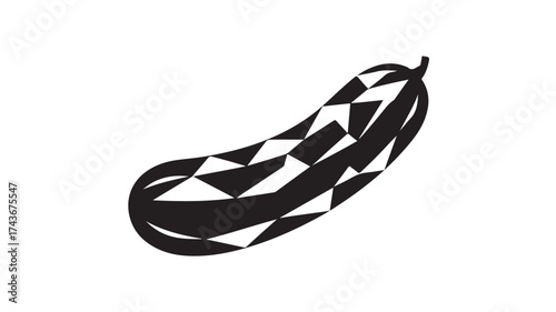 Striking abstract black and white geometric pattern overlay on a minimalist cucumber shape, perfect for modern food branding and design projects needing a bold visual.