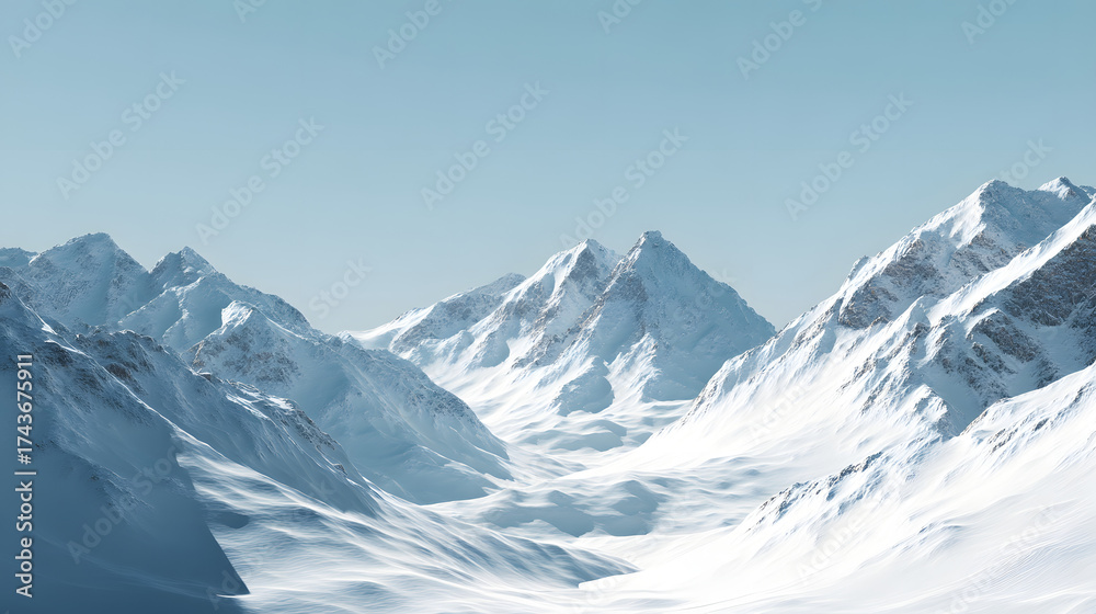 Obraz premium Snowy mountain pass with clear sky minimalist photorealistic