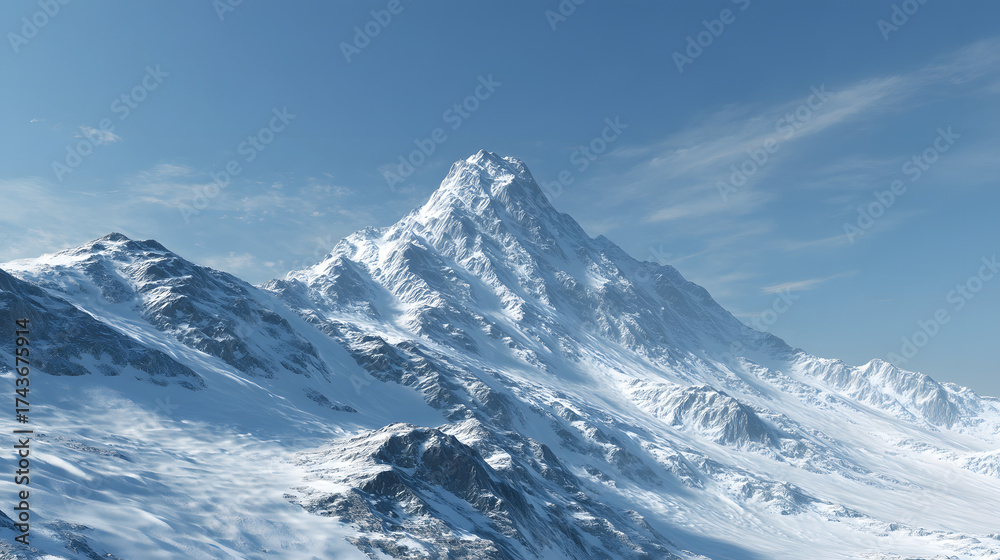 Fototapeta premium Snowy mountain pass with clear sky minimalist photorealistic
