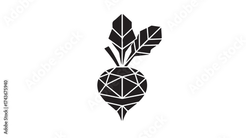 Modern geometric black beet design symbolizing healthy eating and organic agriculture, perfect for food branding and natural product marketing