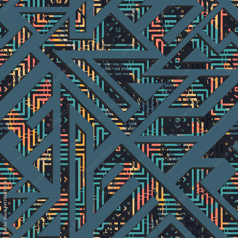 Fototapeta premium Grunge geometric seamless pattern