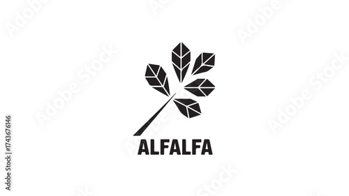 Modern black alfalfa leaf logo design representing growth and agriculture, perfect for branding natural products and organic businesses seeking a clean, professional aesthetic.