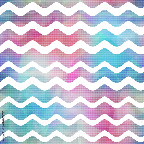 Watercolor waves seamless pattern with grunge effect