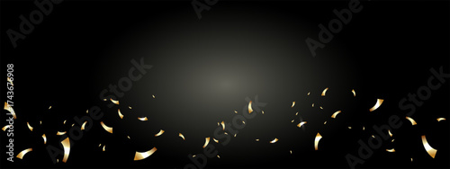 Luxury dark background with Golden confetti paper pieces. Border frame for holiday, new year, Birthday, seasonal sale, celebration. Bright festive tinsel of gold color.