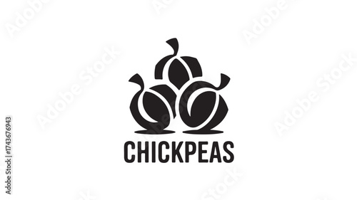 Modern minimalist logo design featuring three stylized black chickpeas with the brand name CHICKPEAS below, perfect for food branding and healthy eating campaigns.