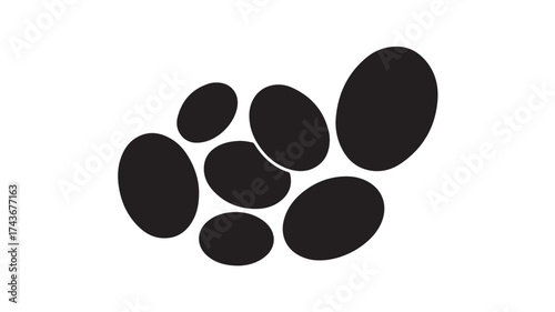 Abstract arrangement of dark oval shapes with sharp geometric facets creating a modern, dynamic, and sophisticated visual composition perfect for graphic design backgrounds and branding elements