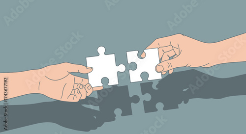 Connecting puzzle pieces concept symbolizing collaboration and teamwork to achieve business solution