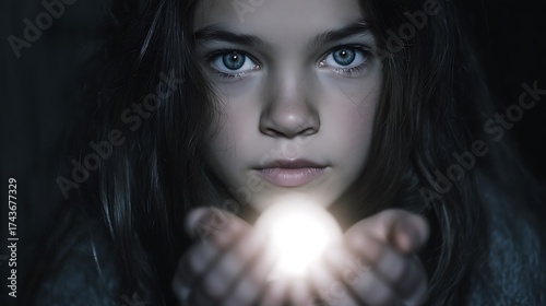 cinematic fine art photography, person holding small light in dark room, expressive eyes, hopeful emotion amidst darkness, dramatic lighting contrast, 32K resolution 