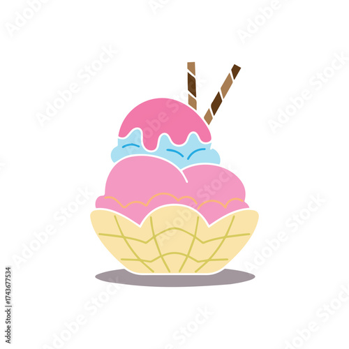 Delicious Ice Cream Sundae Dessert with Wafer Sticks