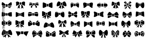 Decorative bow collection in black silhouettes. Elegant ribbon for holiday packaging and celebration