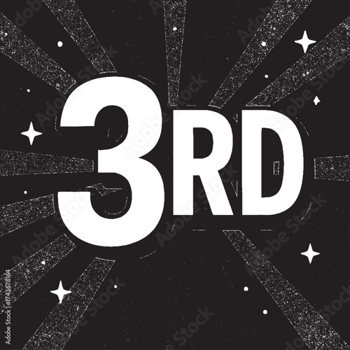 Bold 3rd Place Ranking Text with Retro Burst Rays Background for Achievement Award Design