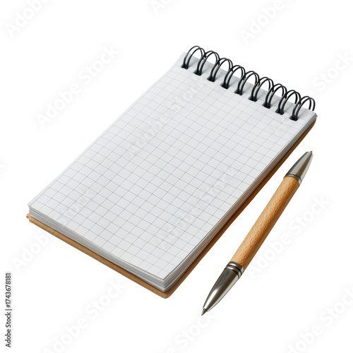 Notepad and pen on a white background ready for ideas and notes during brainstorming or study sessions