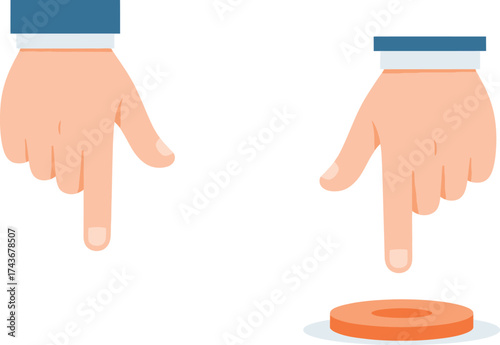 Press the orange button with the right hand selecting a choice with the pointing finger