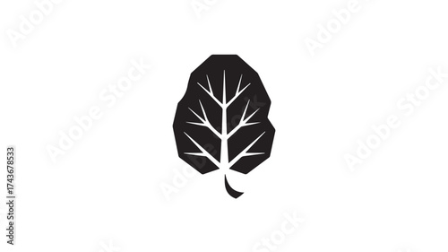 Bold geometric black leaf silhouette symbolizing nature's essence and organic growth, perfect for modern branding and eco-friendly designs