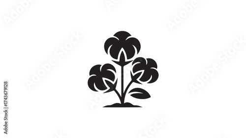 Elegant black cotton plant icon symbolizing natural fibers, textile industry, and organic materials for modern branding and design projects seeking a clean, sophisticated look.