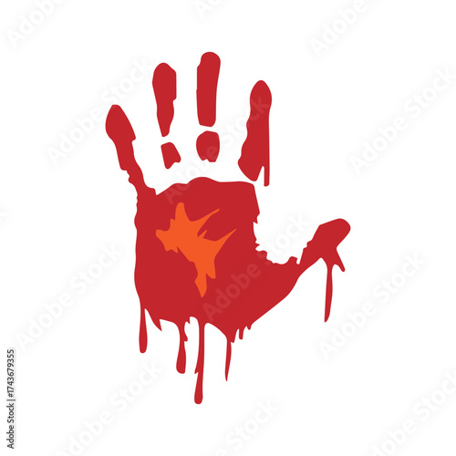 Red handprint with a star shape inside, symbolizing national pride or identity, with a dripping effect for a striking visual impact
