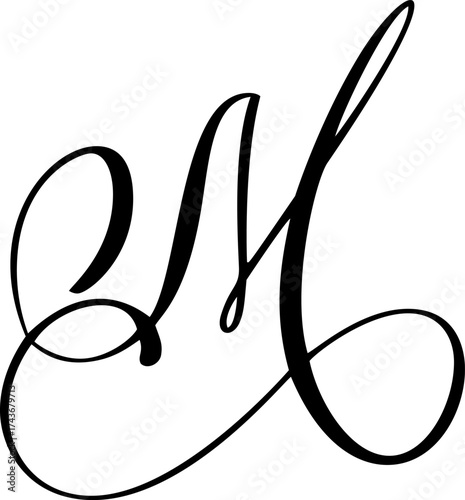 Hand drawn vector calligraphy letter M. Script capital font logo. brush flourish style Handwritten