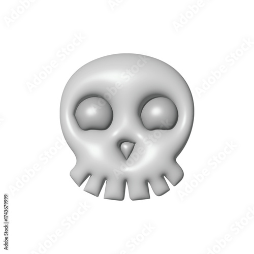 Charming and Playful 3D White Skull Illustration with Soft, Smooth Texture, an Adorable Icon for Digital Graphics and Creative Projects