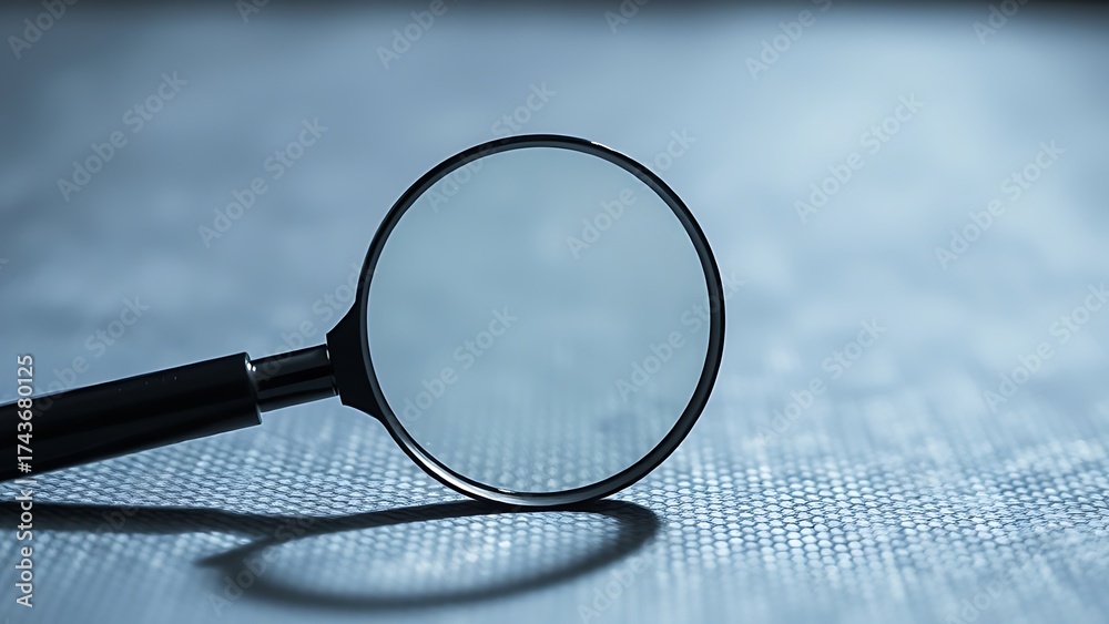 Fototapeta premium Magnifying glass on a textured surface highlights professional inspection under focused light.