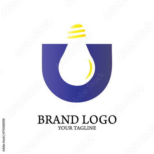 Creative U Shape Light Bulb Logo for Innovative Brands