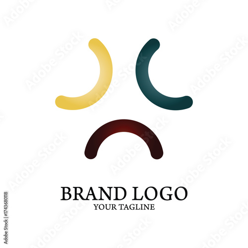 Abstract Graphic Design with Three Curved Shapes and Text Placeholder for Logo and Tagline