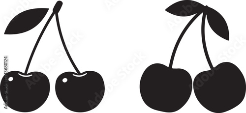 Cherry Fruit Icon Pair Fresh Berry Vector Illustration