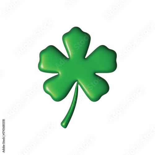 Lustrous emerald five-leaf clover rendered in 3D, representing extraordinary luck and natural beauty, an ideal graphic for positive and unique designs