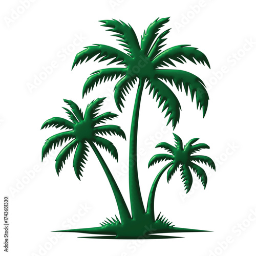 Vibrant green palm trees illustration, a symbol of tropical paradise, summer vacations, and exotic island nature. Ideal for designs conveying relaxation and holiday spirit