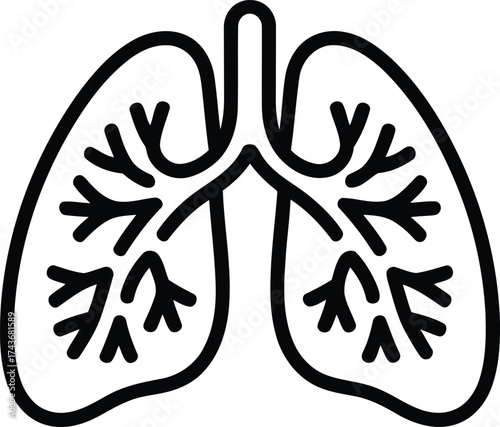 Black Line Art of Human Lungs respiratory system anatomy
