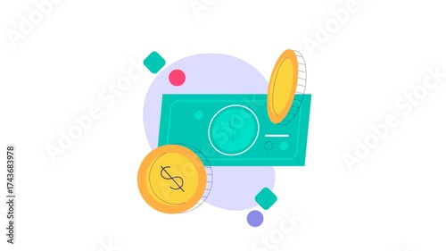 Colorful Money Illustration With Coins And Banknote Representing Cash, Finance, And Online Payments