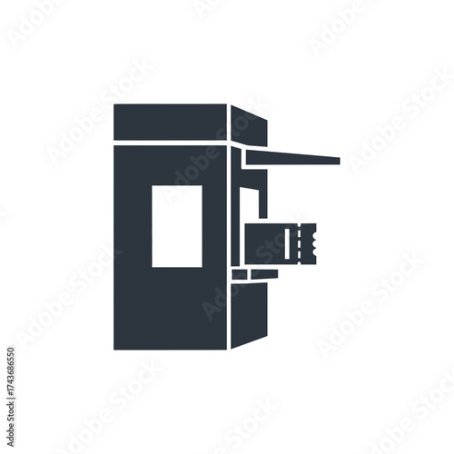 A dark silhouette of a vending machine on a white background.