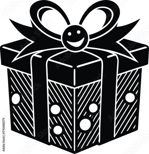 Smiling gift box silhouette black vector illustration isolated vector
