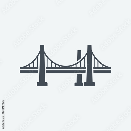 Stylized suspension bridge illustration on a light background.