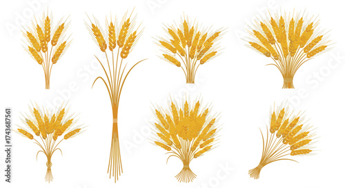 Several artistic depictions of wheat stalks arranged in different styles and bouquets.