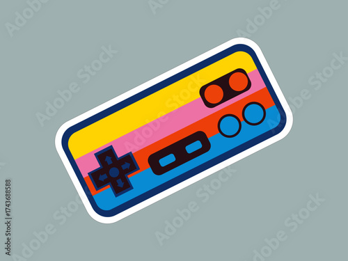 Retro game console vector illustration. Vintage Dandy console in retro colors. Old school video game console vector. Retro Dandy concole sticker design. 