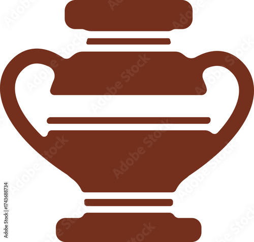  Stylized terracotta urn with abstract tropical plant design, blending vintage pottery with botanical illustration for modern logos and decor.