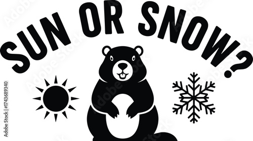 "Sun or Snow? – Groundhog Silhouette with Seasonal Icons Celebrating Groundhog Day, Weather Prediction & Nature Humor"