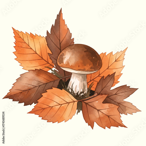 set of collection mushroom autumn watercolor 