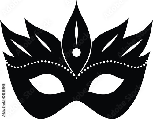 Single Masquerade Mask with Decorative Details Vector Silhouette