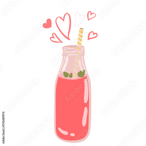 Illustration of a refreshing drink with a straw and cute details.