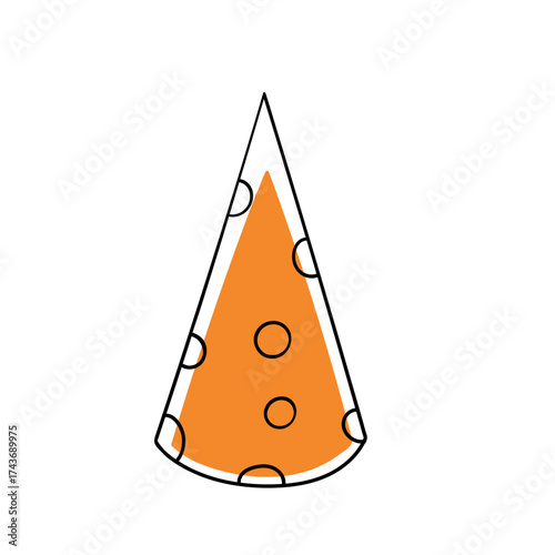 Yellow conical cap with patterns in line illustration.