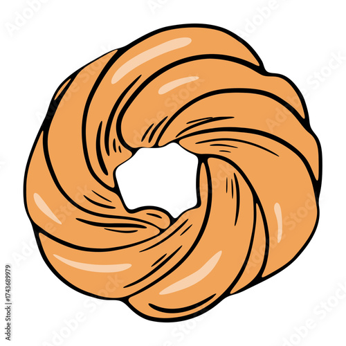 A vector ring made of layered sponge cake with cream inserts.