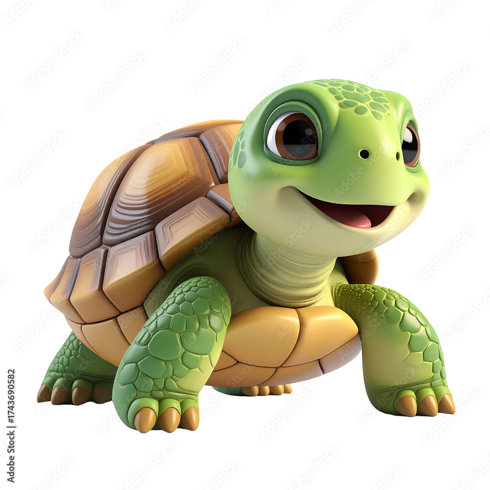 Fototapeta premium Cheerful Cartoon Turtle Character with Realistic Texture on transparent background