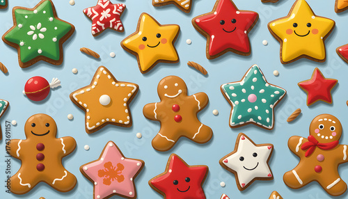 christmas cookies set, stars and gingerbread men, seamless scatter