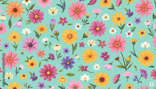 scattered mini wildflowers seamless feel, pastel micro blooms, wide spacing